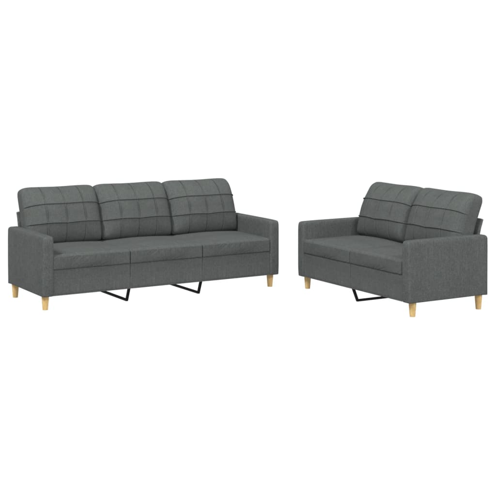 Ensemble de canapés 2 pcs avec coussins Gris foncé Tissu - XIOS