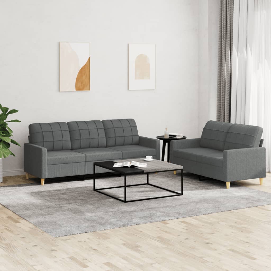 Ensemble de canapés 2 pcs avec coussins Gris foncé Tissu - XIOS