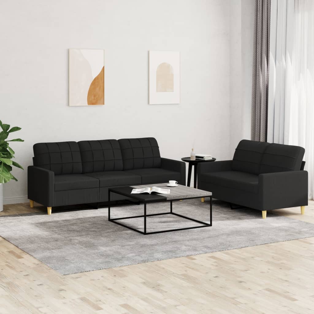 Ensemble de canapés 2 pcs avec coussins Noir Tissu - XIOS