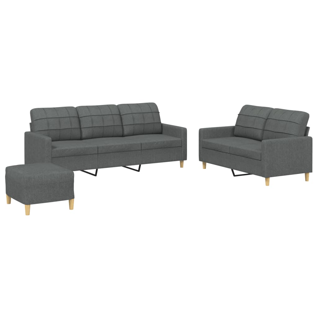 Ensemble de canapés 3 pcs avec coussins Gris foncé Tissu - XIOS