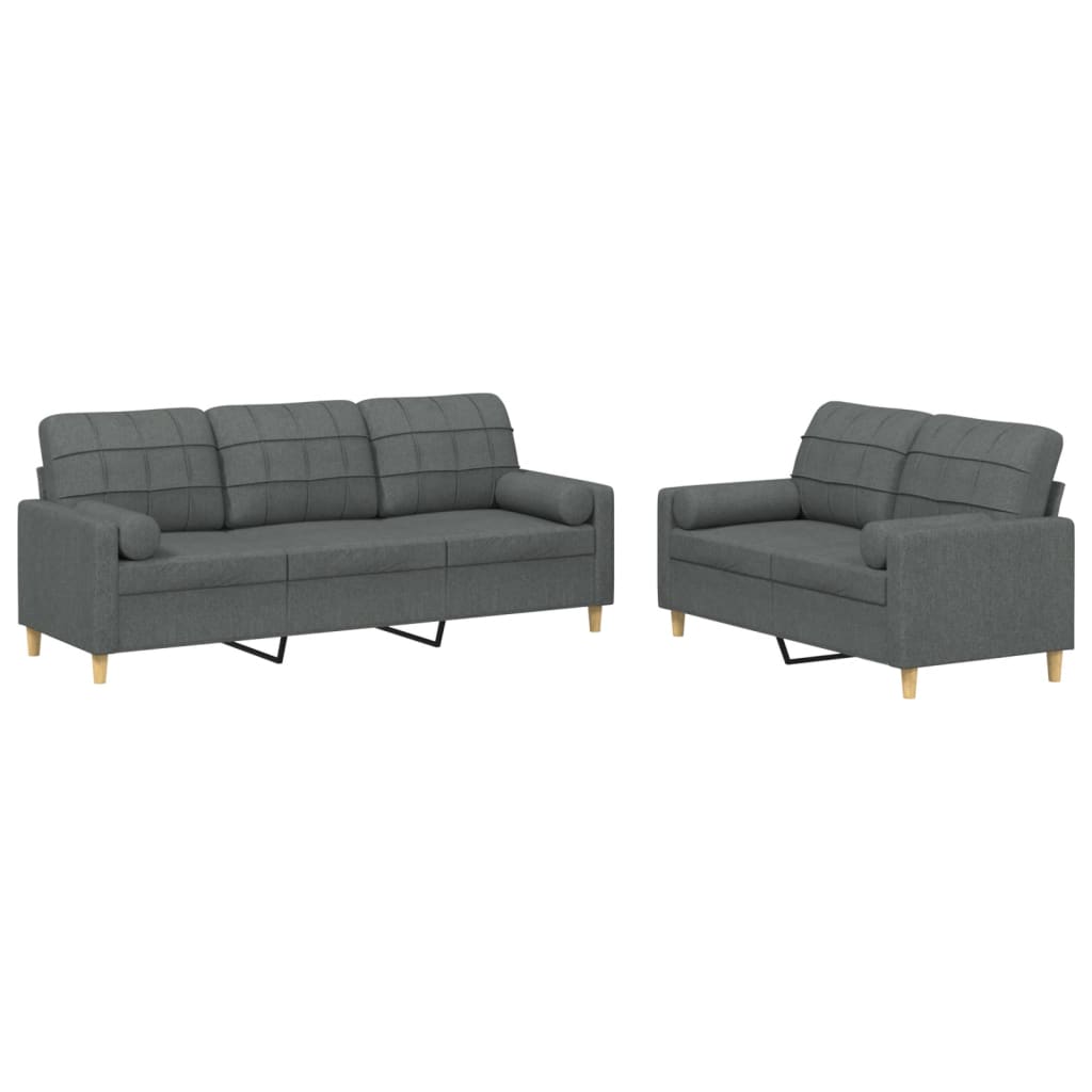 Ensemble de canapés 2 pcs coussins gris foncé tissu - XIOS