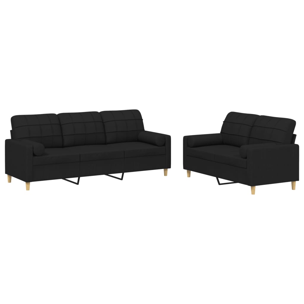Ensemble de canapés 2 pcs avec coussins noir tissu - XIOS