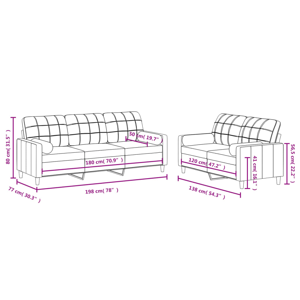 Ensemble de canapés 2 pcs avec coussins noir tissu - XIOS