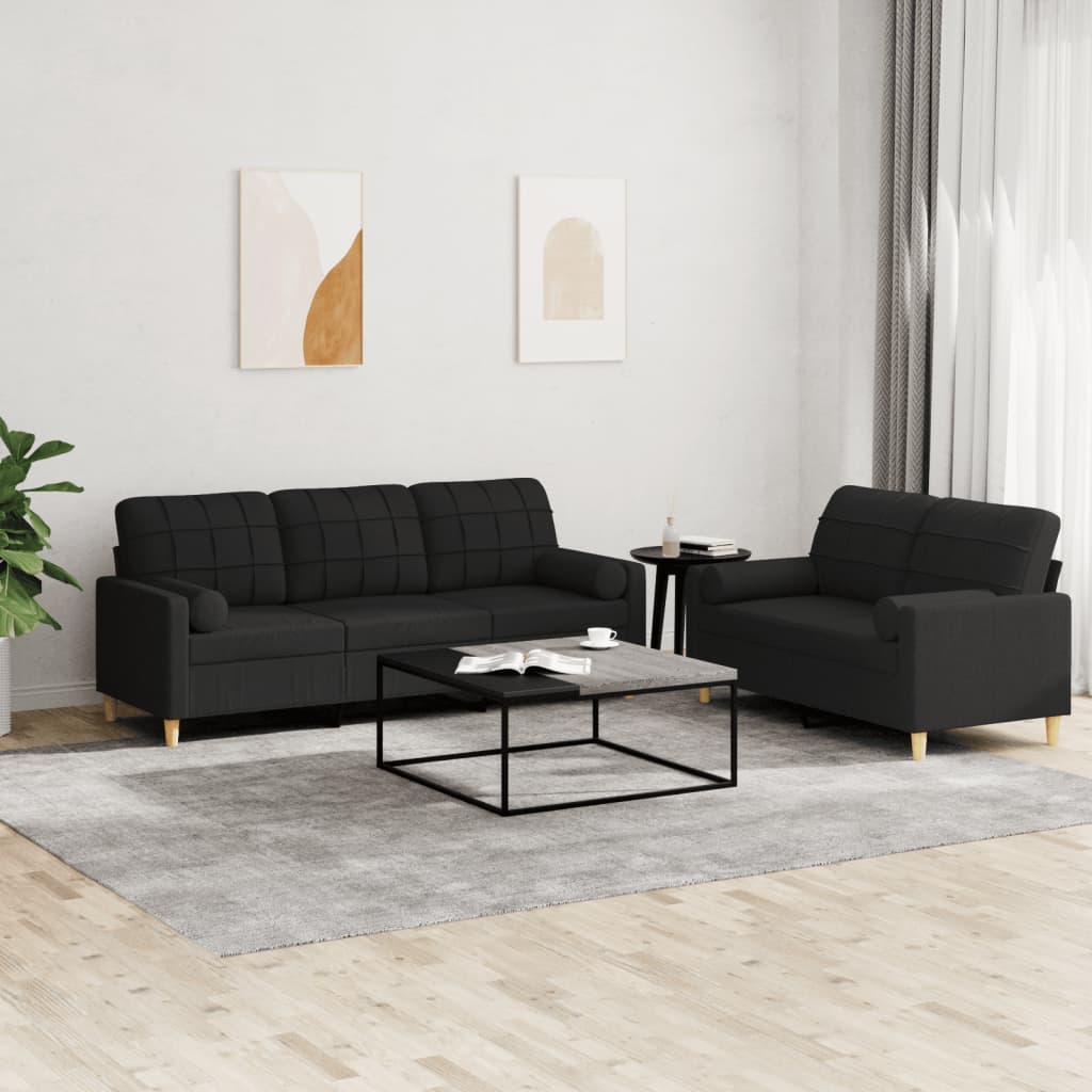 Ensemble de canapés 2 pcs avec coussins noir tissu - XIOS