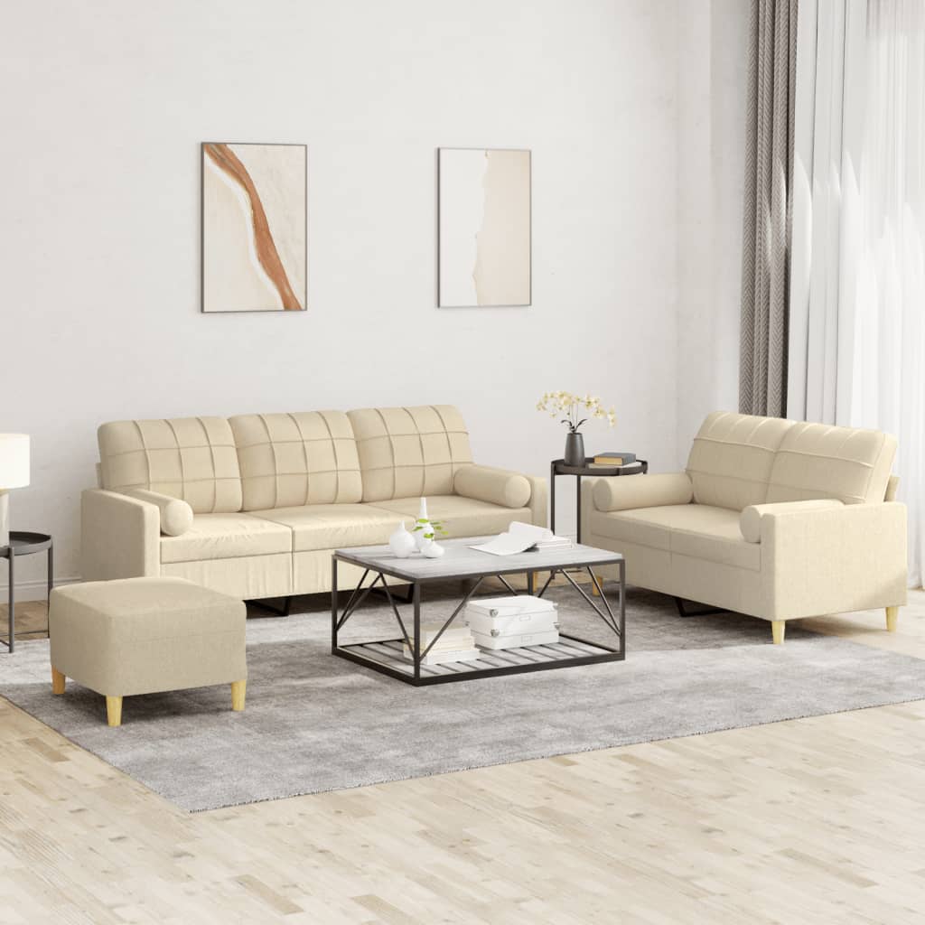 Ensemble de canapés 3 pcs avec coussins crème tissu - XIOS