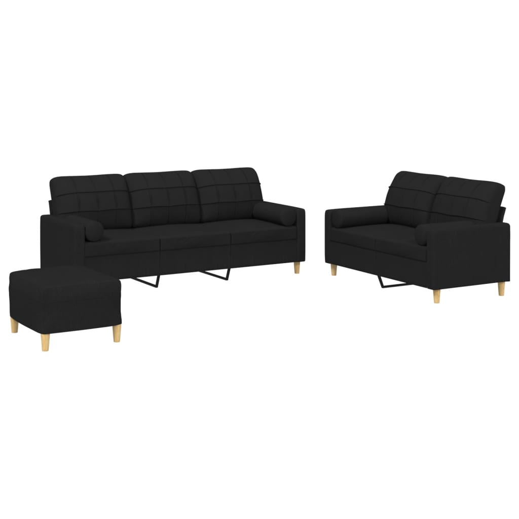 Ensemble de canapés 3 pcs avec coussins noir tissu - XIOS