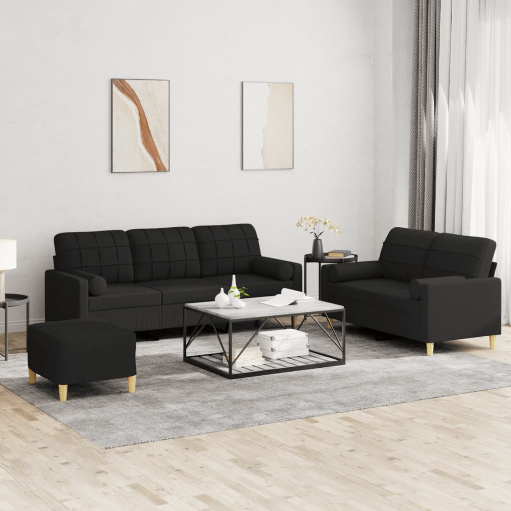 Ensemble de canapés 3 pcs avec coussins noir tissu - XIOS