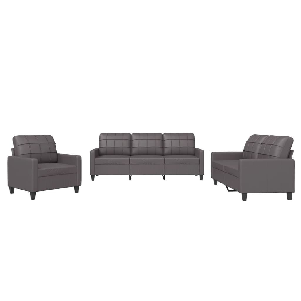 Ensemble de canapés 3 pcs avec coussins Gris Similicuir - XIOS