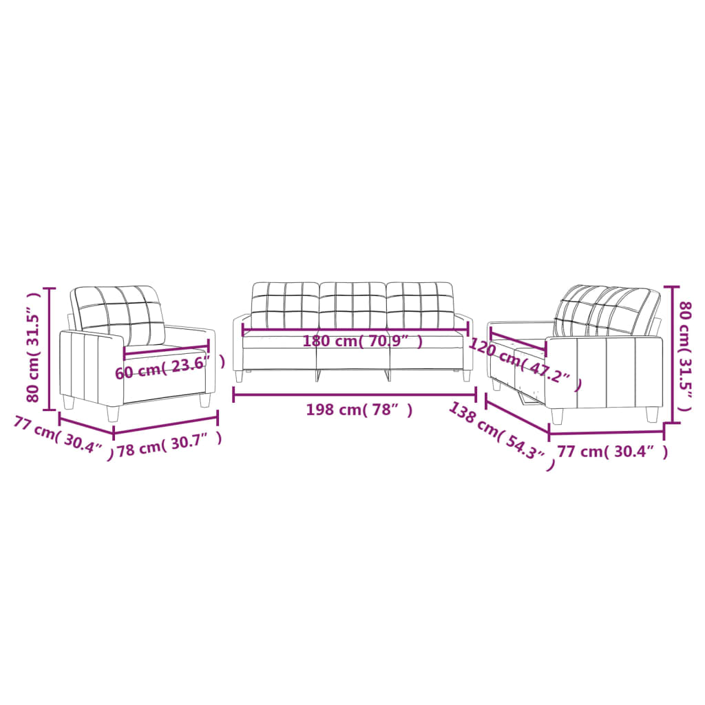 Ensemble de canapés 3 pcs avec coussins Gris Similicuir - XIOS