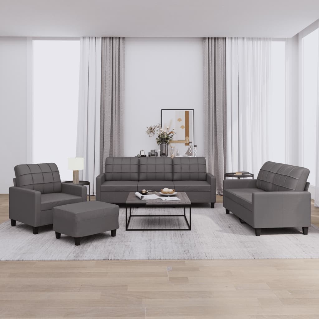 Ensemble de canapés 4 pcs avec coussins Gris Similicuir - XIOS