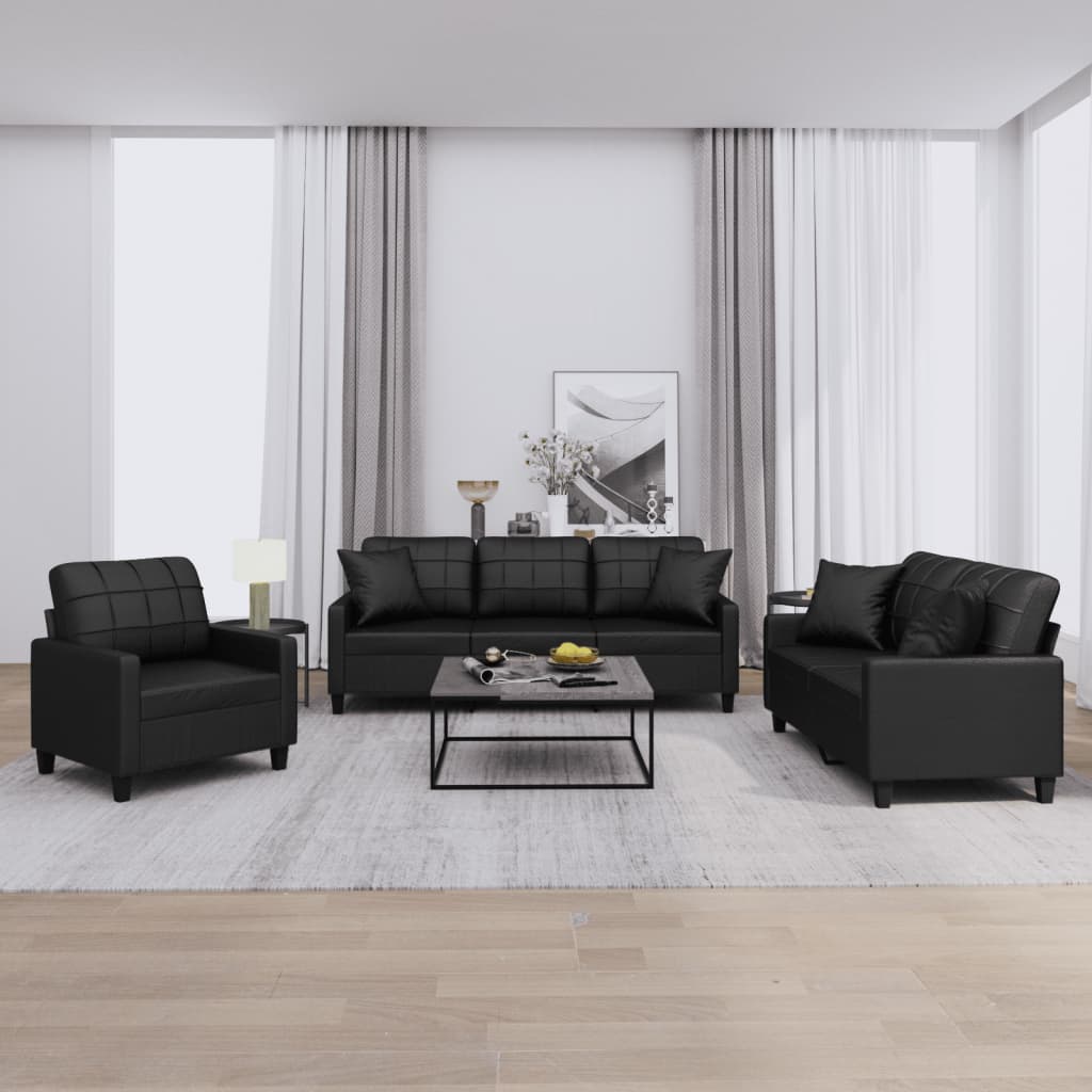 Ensemble de canapés 3 pcs avec coussins noir similicuir - XIOS