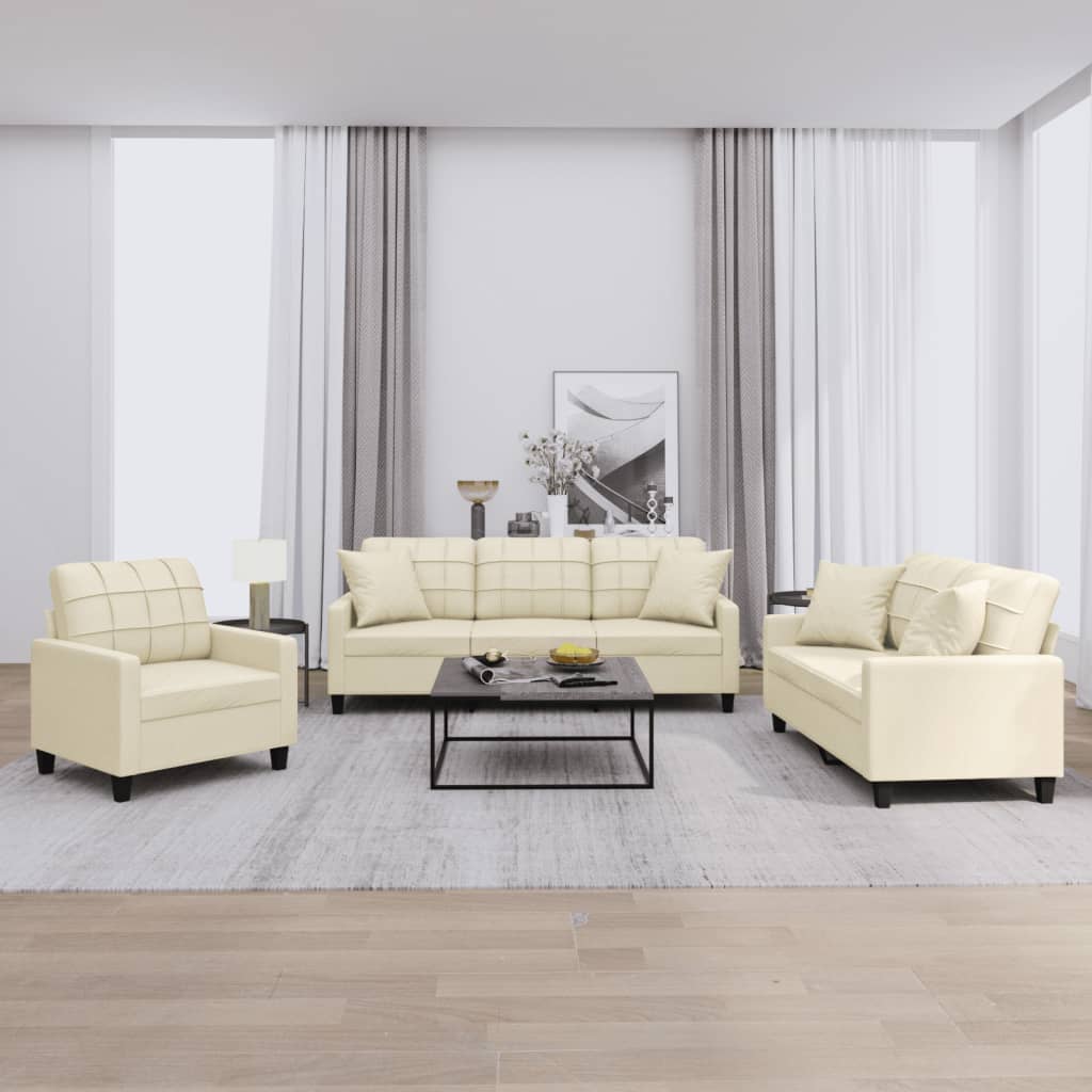 Ensemble de canapés 3 pcs avec coussins crème similicuir - XIOS