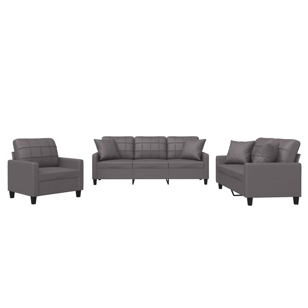 Ensemble de canapés 3 pcs avec coussins gris similicuir - XIOS