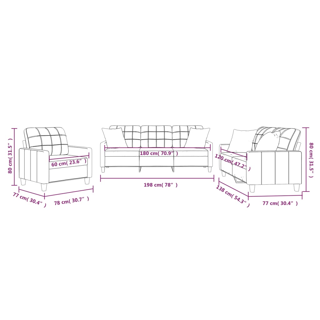 Ensemble de canapés 3 pcs avec coussins gris similicuir - XIOS
