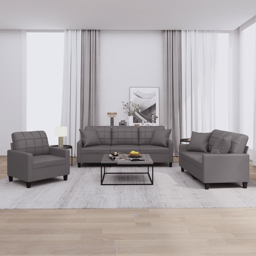Ensemble de canapés 3 pcs avec coussins gris similicuir - XIOS