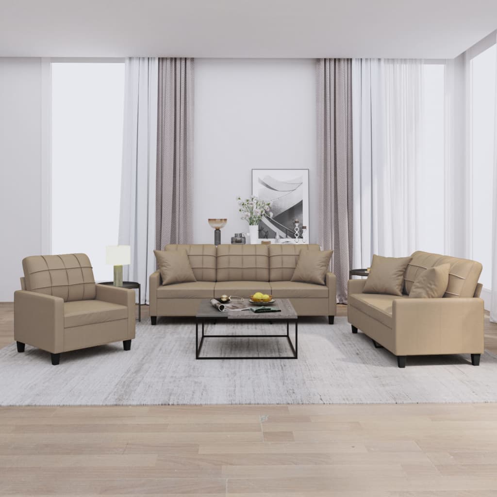 Ensemble de canapés 3 pcs avec coussins cappuccino similicuir - XIOS