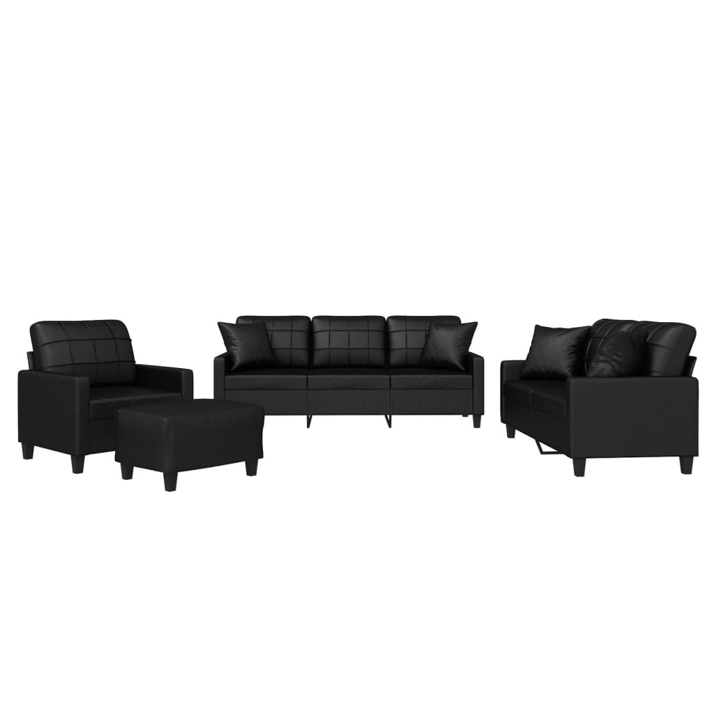 Ensemble de canapés 4 pcs avec coussins noir similicuir - XIOS