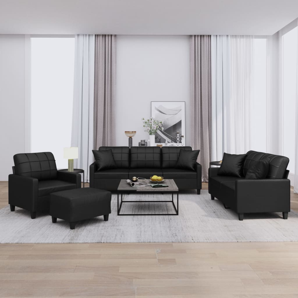 Ensemble de canapés 4 pcs avec coussins noir similicuir - XIOS