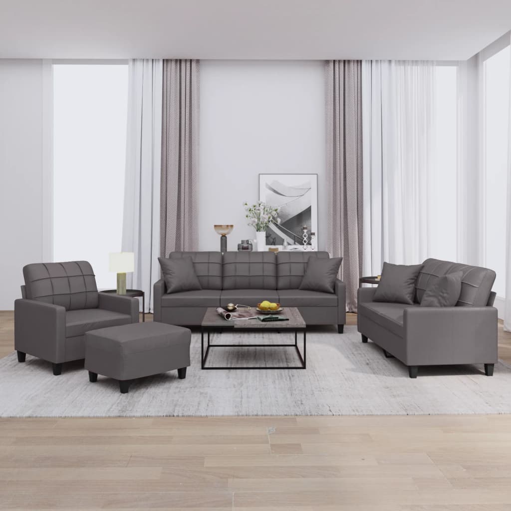 Ensemble de canapés 4 pcs avec coussins gris similicuir - XIOS