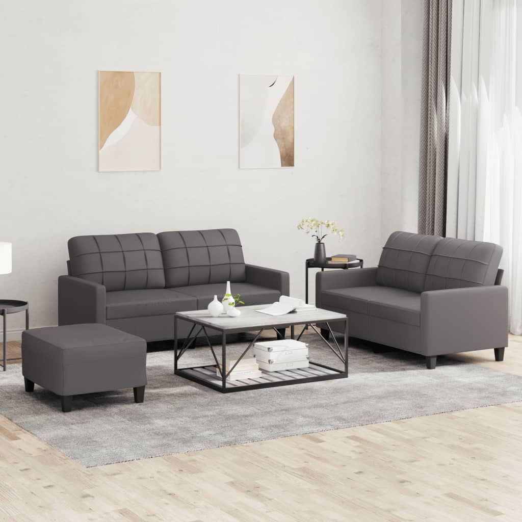 Ensemble de canapés 3 pcs avec coussins Gris Similicuir - XIOS