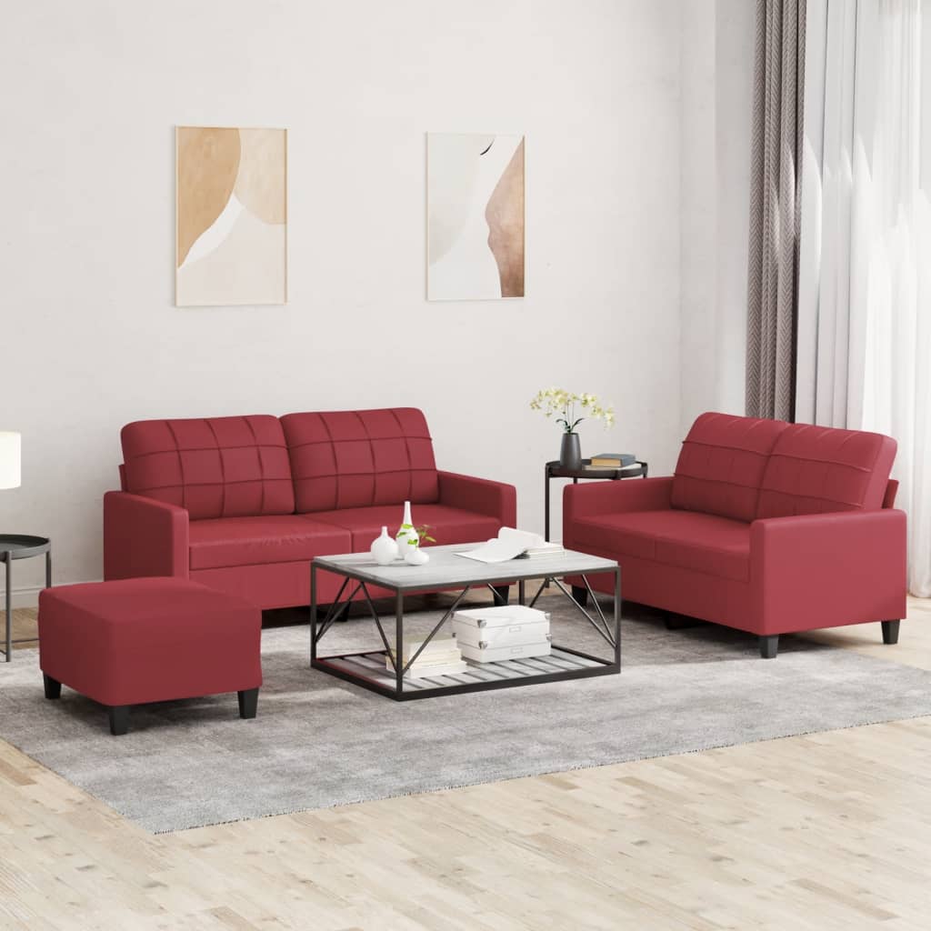 Ensemble de canapés 3 pcs et coussins Rouge bordeaux Similicuir - XIOS
