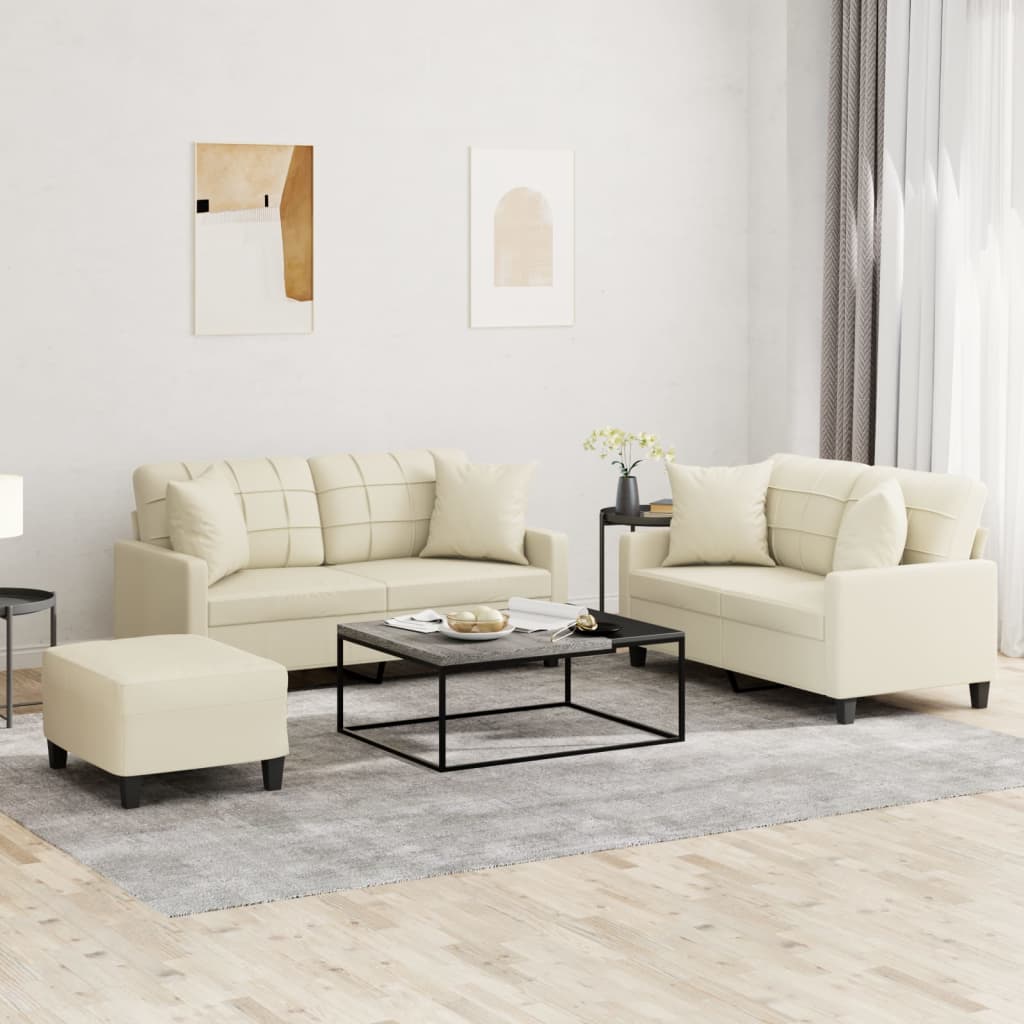 Ensemble de canapés 3 pcs avec coussins crème similicuir - XIOS