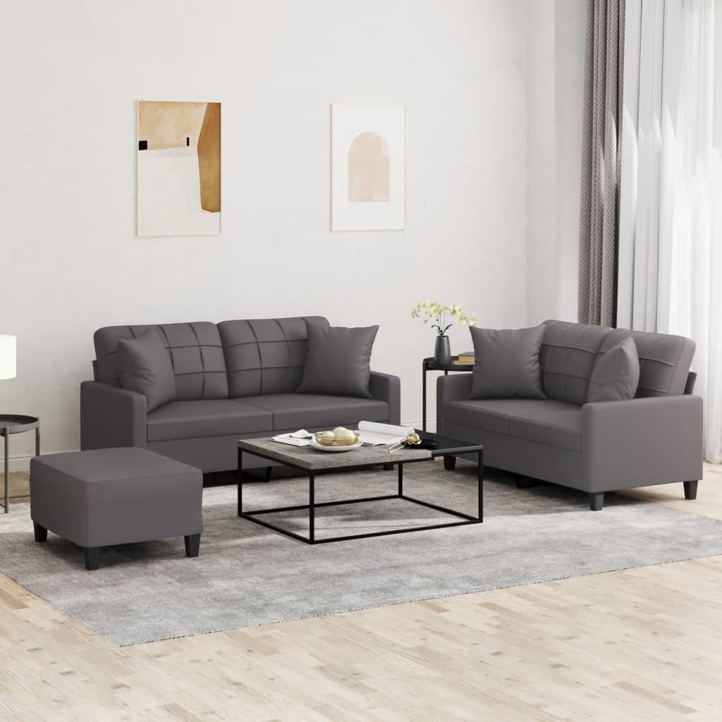 Ensemble de canapés 3 pcs avec coussins gris similicuir - XIOS