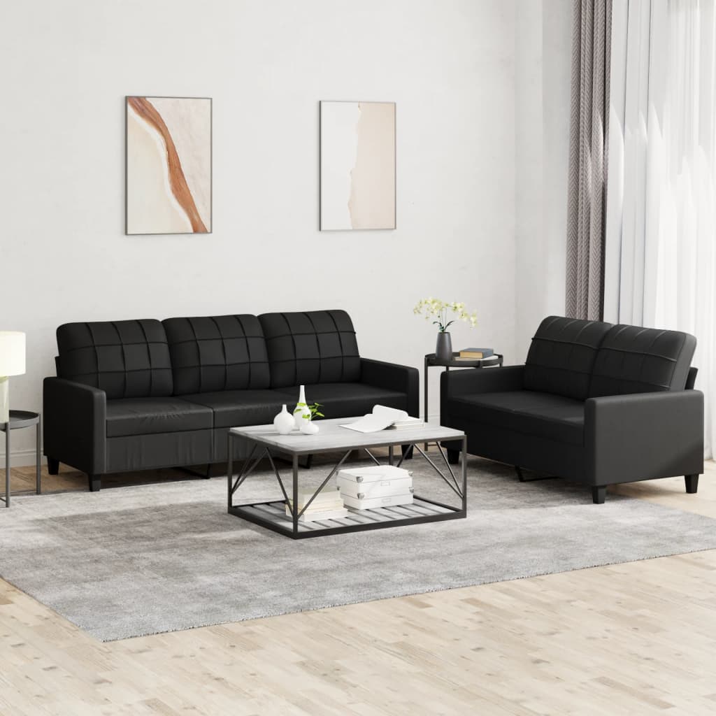Ensemble de canapés 2 pcs avec coussins Noir Similicuir - XIOS