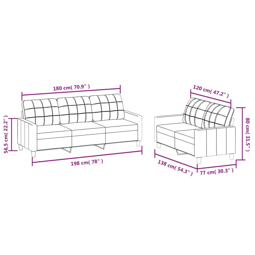 Ensemble de canapés 2 pcs et coussins Rouge bordeaux Similicuir - XIOS