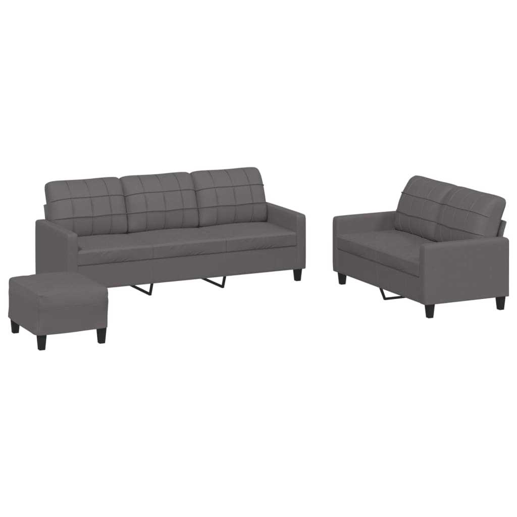Ensemble de canapés 3 pcs avec coussins Gris Similicuir - XIOS