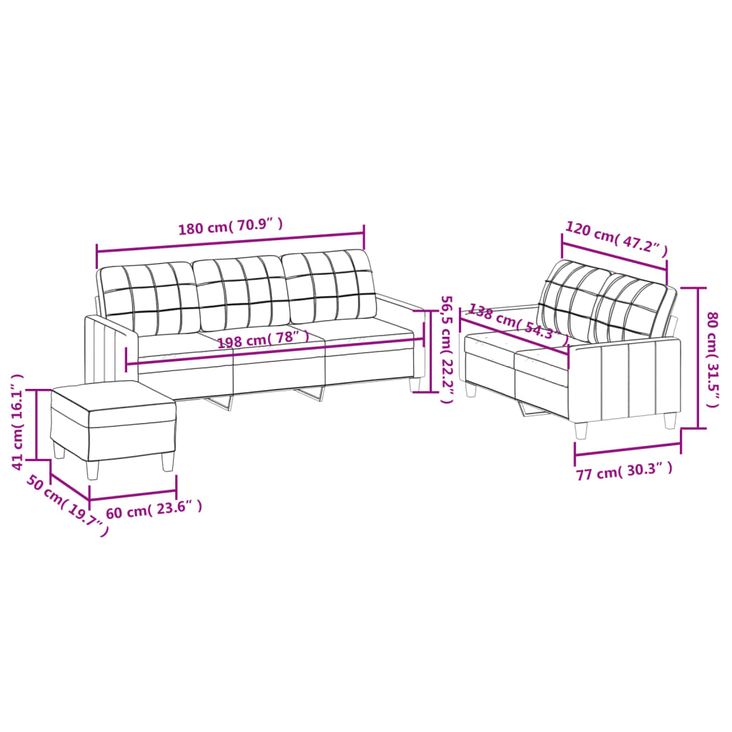 Ensemble de canapés 3 pcs avec coussins Gris Similicuir - XIOS