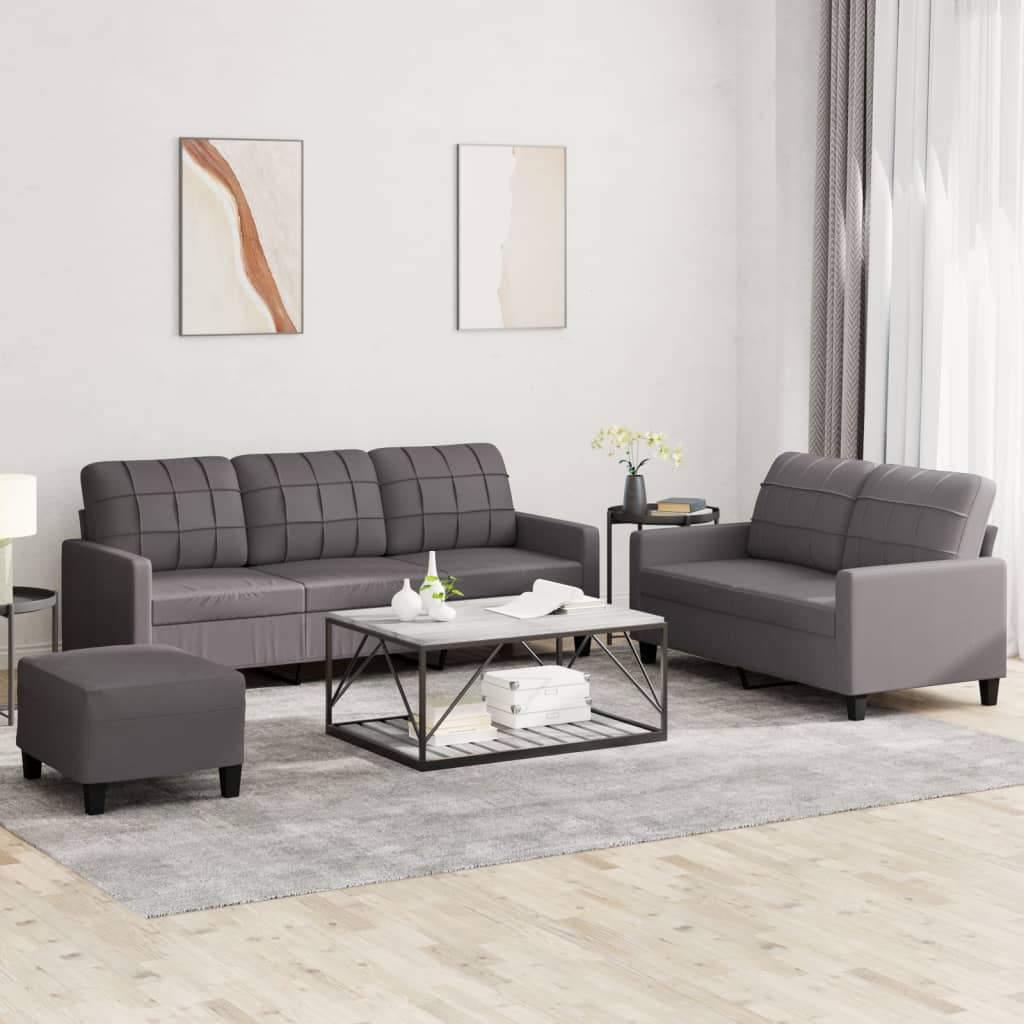 Ensemble de canapés 3 pcs avec coussins Gris Similicuir - XIOS