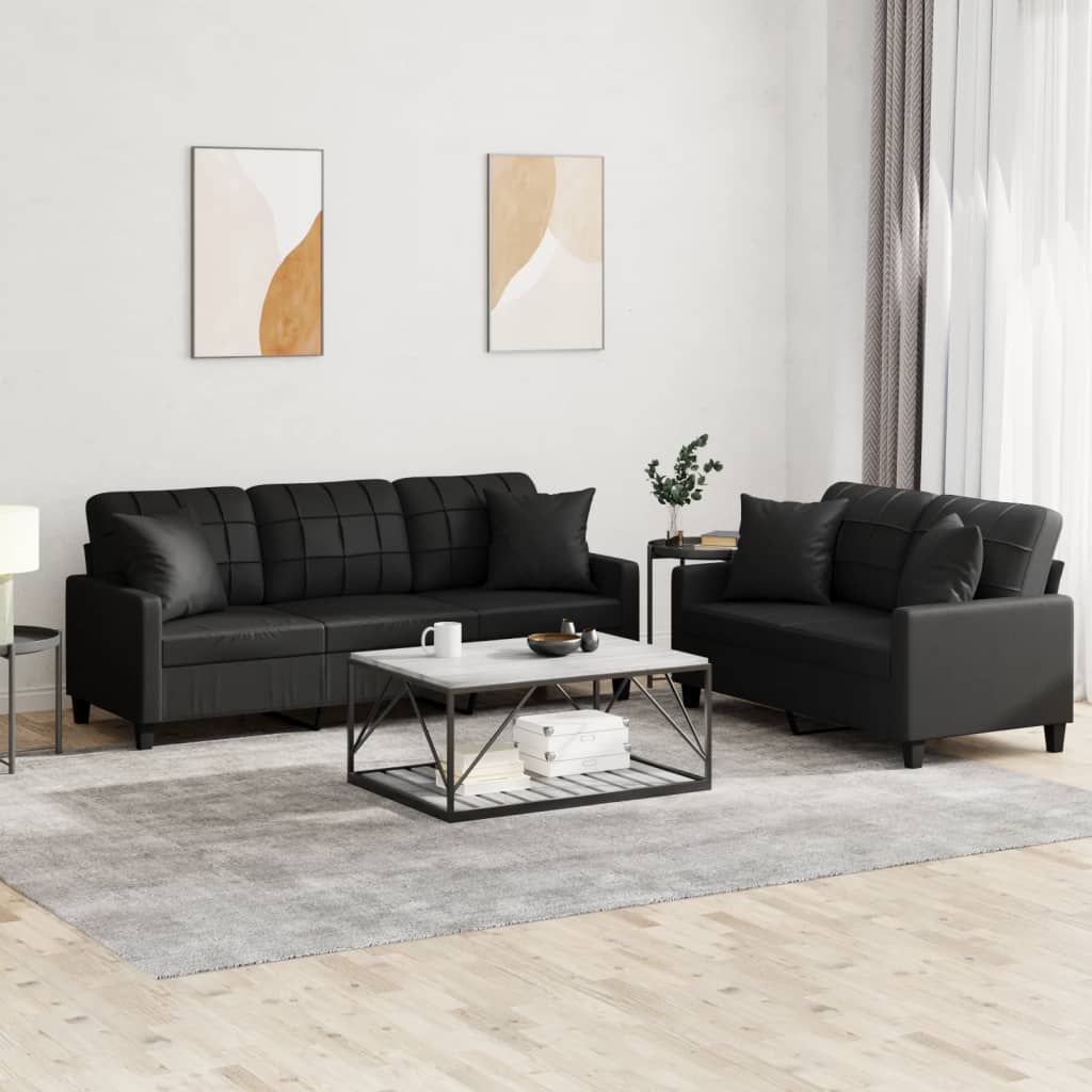 Ensemble de canapés 2 pcs avec coussins noir similicuir - XIOS