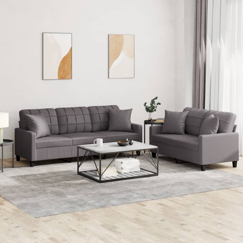 Ensemble de canapés 2 pcs avec coussins gris similicuir - XIOS