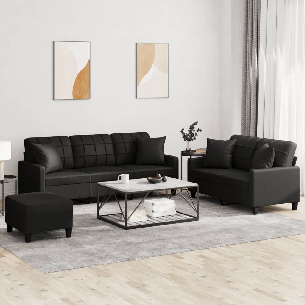 Ensemble de canapés 3 pcs avec coussins noir similicuir - XIOS