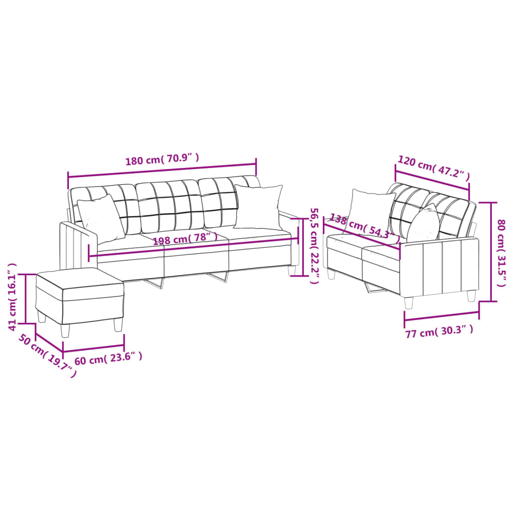 Ensemble de canapés 3 pcs avec coussins crème similicuir - XIOS