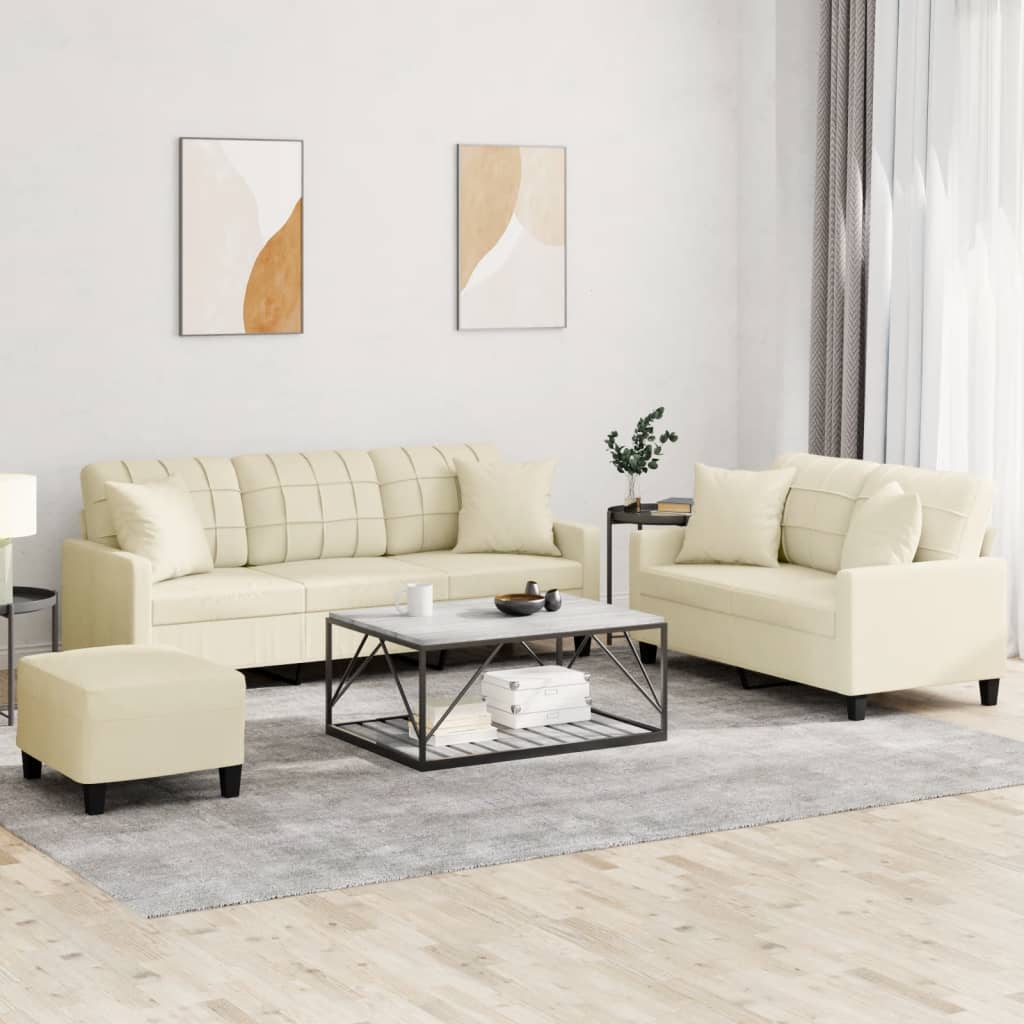 Ensemble de canapés 3 pcs avec coussins crème similicuir - XIOS