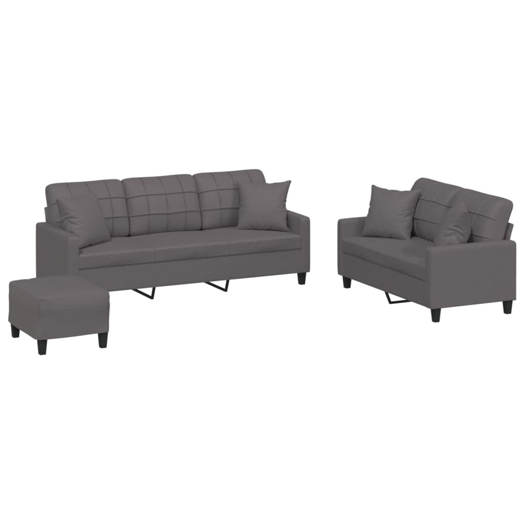 Ensemble de canapés 3 pcs avec coussins gris similicuir - XIOS