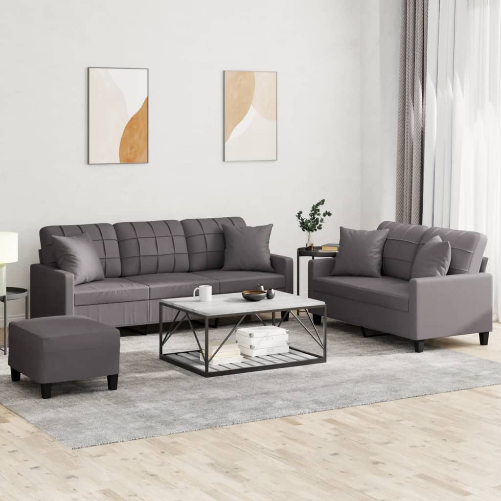 Ensemble de canapés 3 pcs avec coussins gris similicuir - XIOS