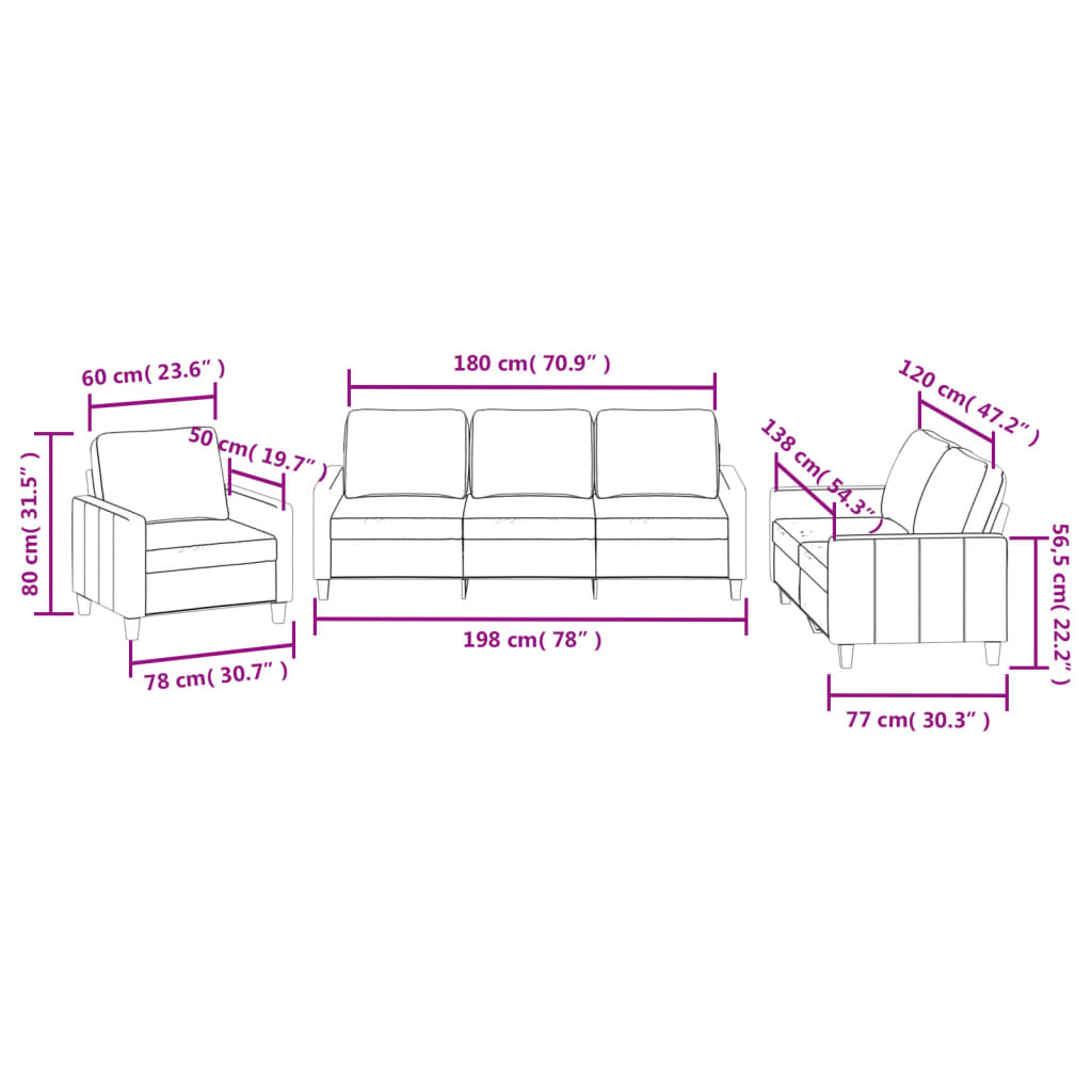 Ensemble de canapés 3 pcs et coussins Rouge bordeaux Similicuir - XIOS
