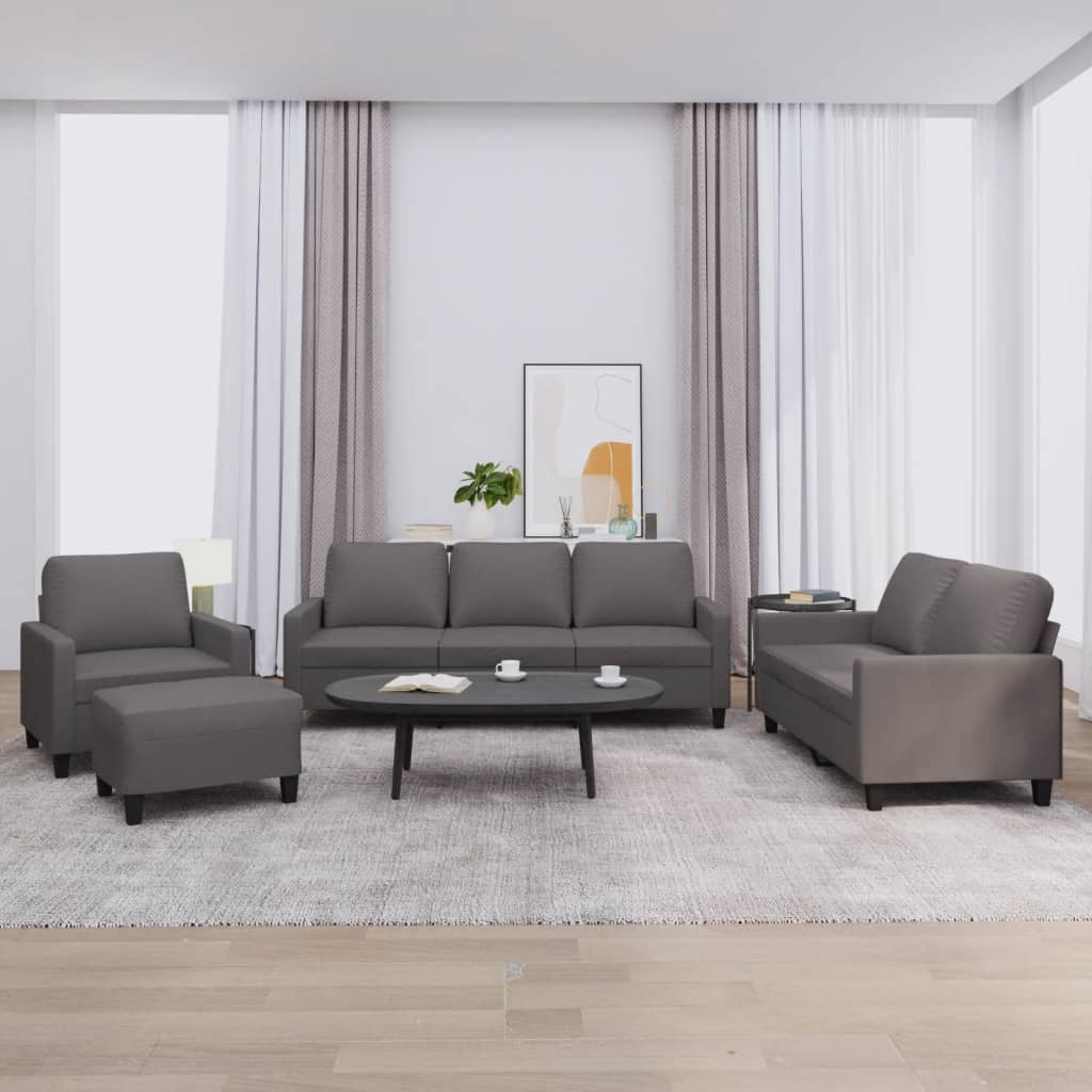 Ensemble de canapés 4 pcs avec coussins Gris Similicuir - XIOS