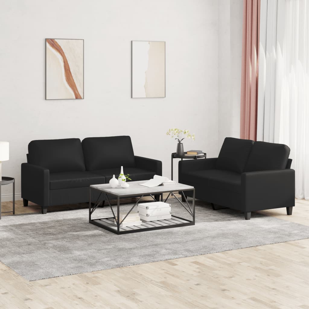 Ensemble de canapés 2 pcs avec coussins Noir Similicuir - XIOS