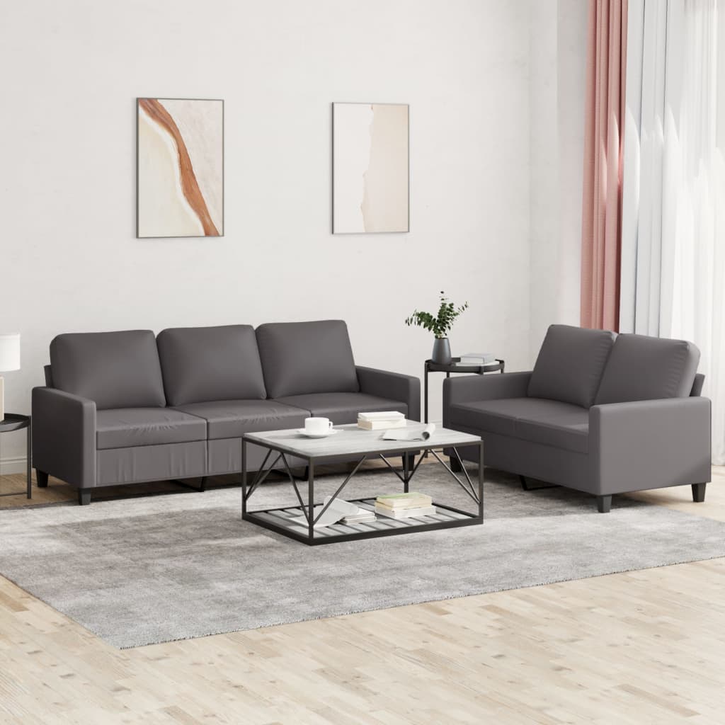 Ensemble de canapés 2 pcs avec coussins Gris Similicuir - XIOS