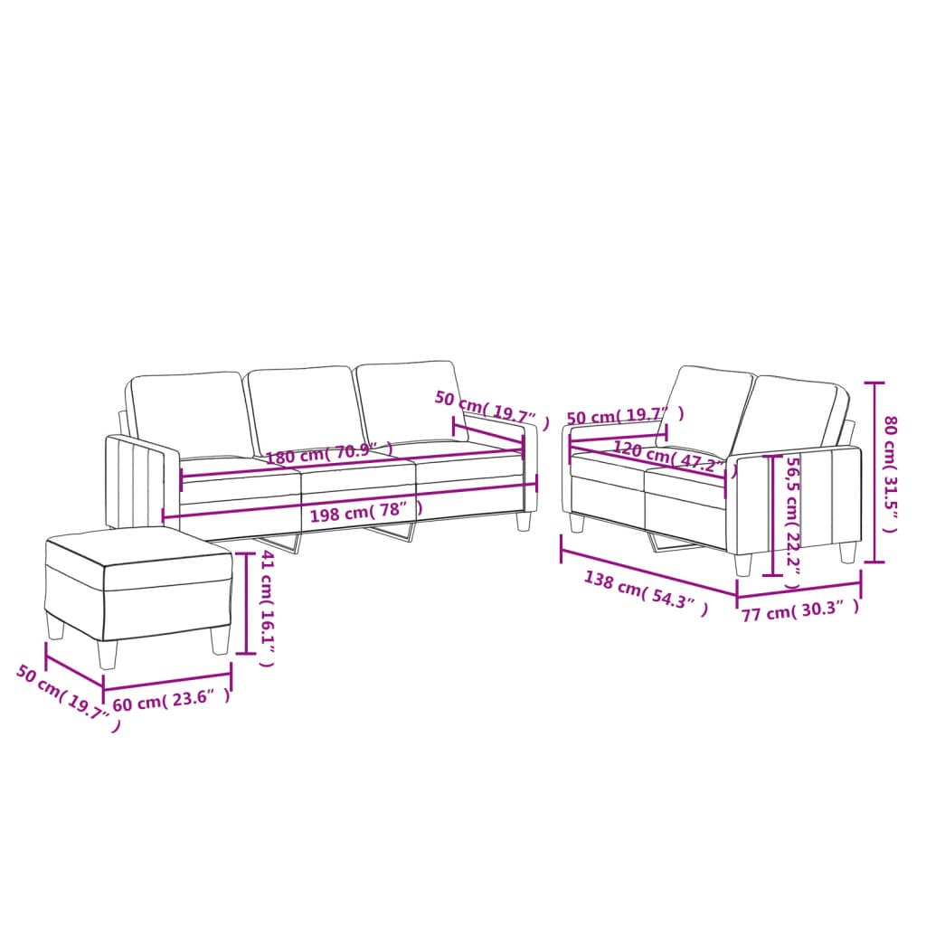 Ensemble de canapés 3 pcs avec coussins Gris Similicuir - XIOS