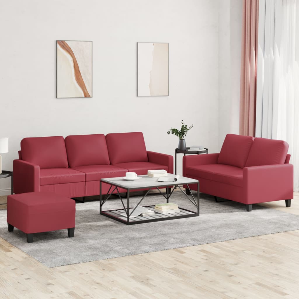 Ensemble de canapés 3 pcs et coussins Rouge bordeaux Similicuir - XIOS
