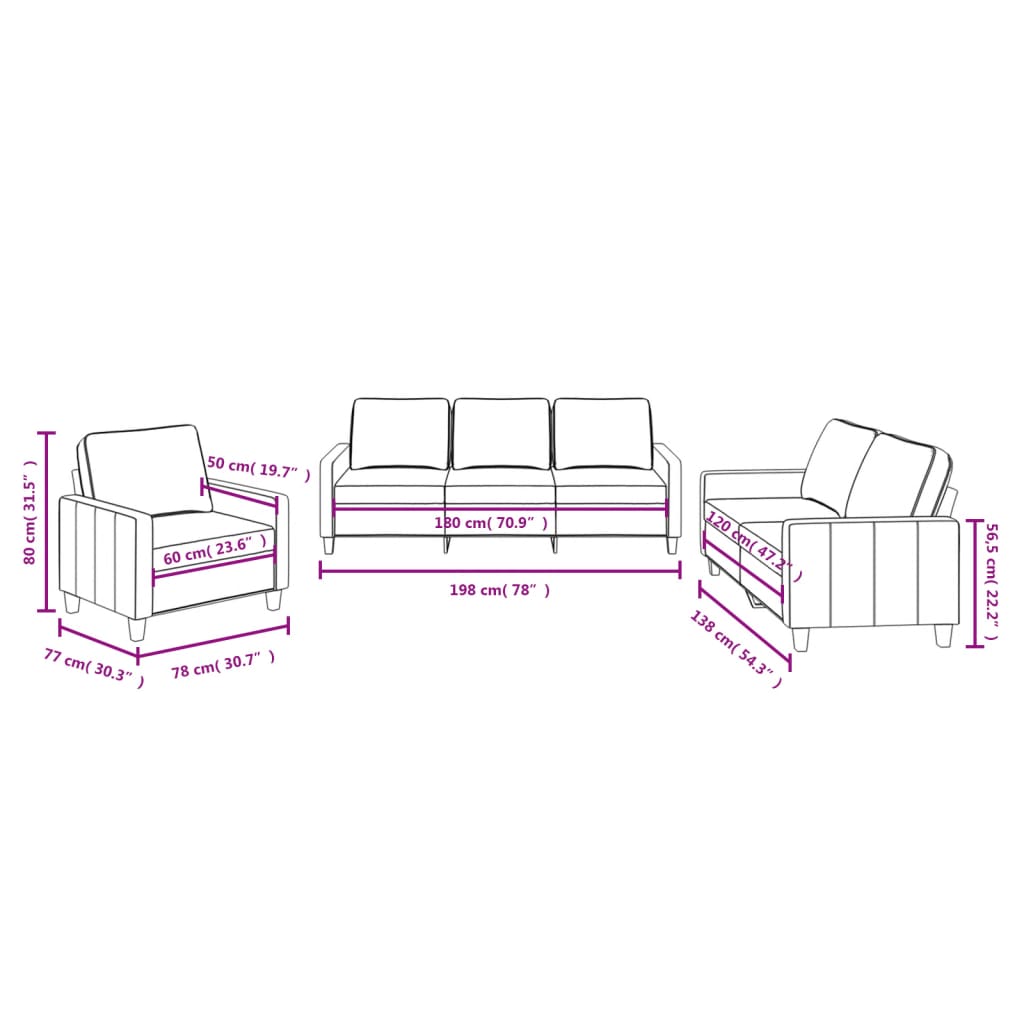 Ensemble de canapés 3 pcs avec coussins Gris foncé Tissu - XIOS