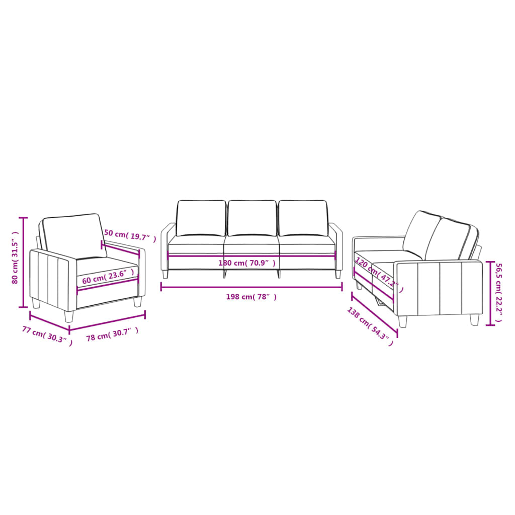 Ensemble de canapés 3 pcs avec coussins Noir Tissu - XIOS