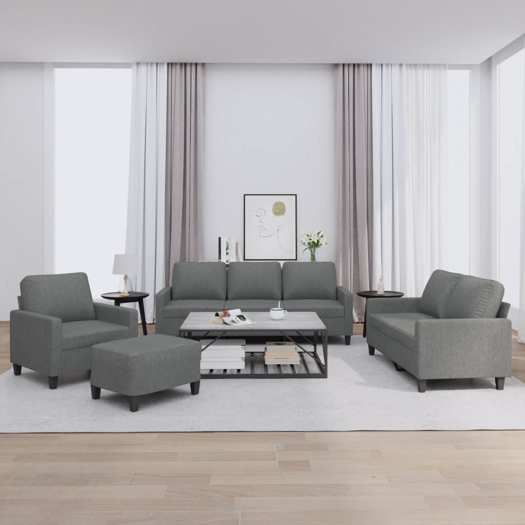 Ensemble de canapés 4 pcs avec coussins Gris foncé Tissu - XIOS