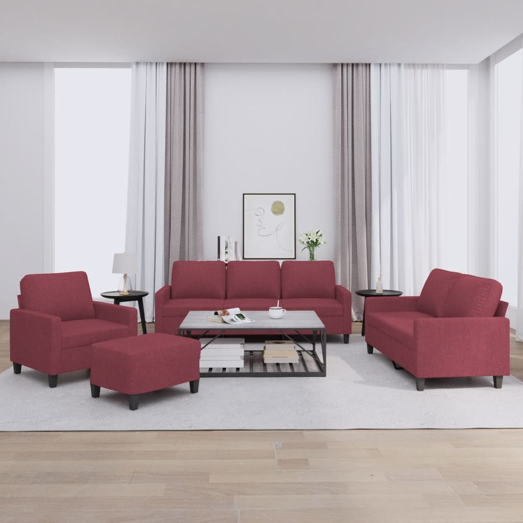 Ensemble de canapés 4 pcs avec coussins Rouge bordeaux Tissu - XIOS