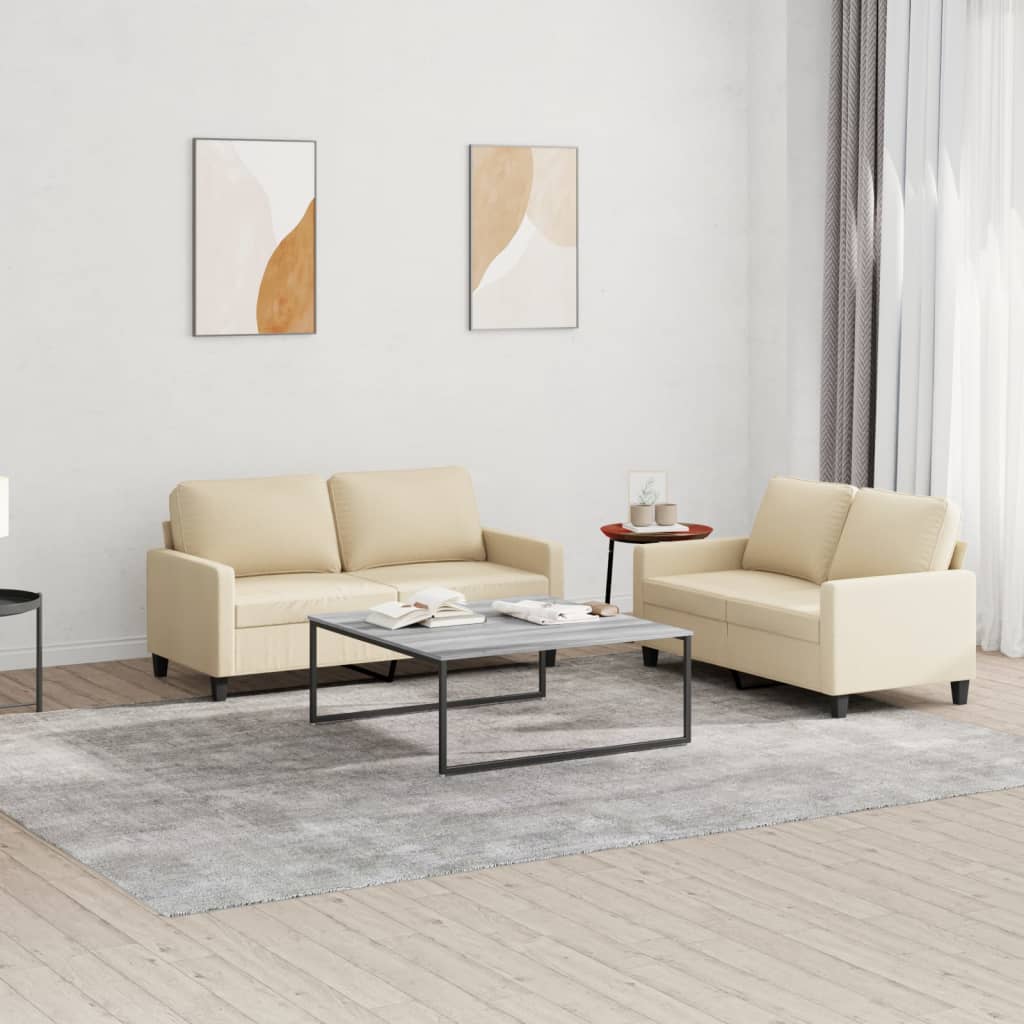 Ensemble de canapés 2 pcs avec coussins Crème Tissu - XIOS